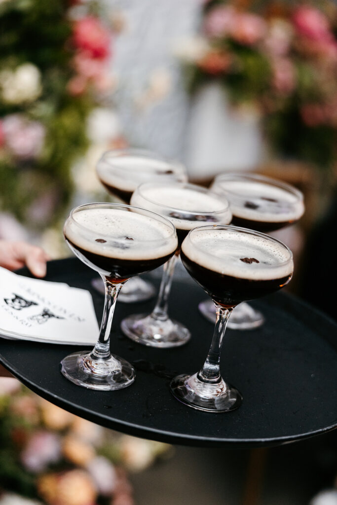 Passed espresso martinis at luxury foodie wedding at The Hutton House Minnesota wedding venue