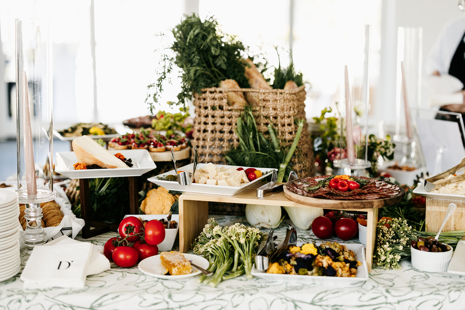 Charcuterie spread creates an immersive dinning experience for guests at luxury Hutton House wedding.