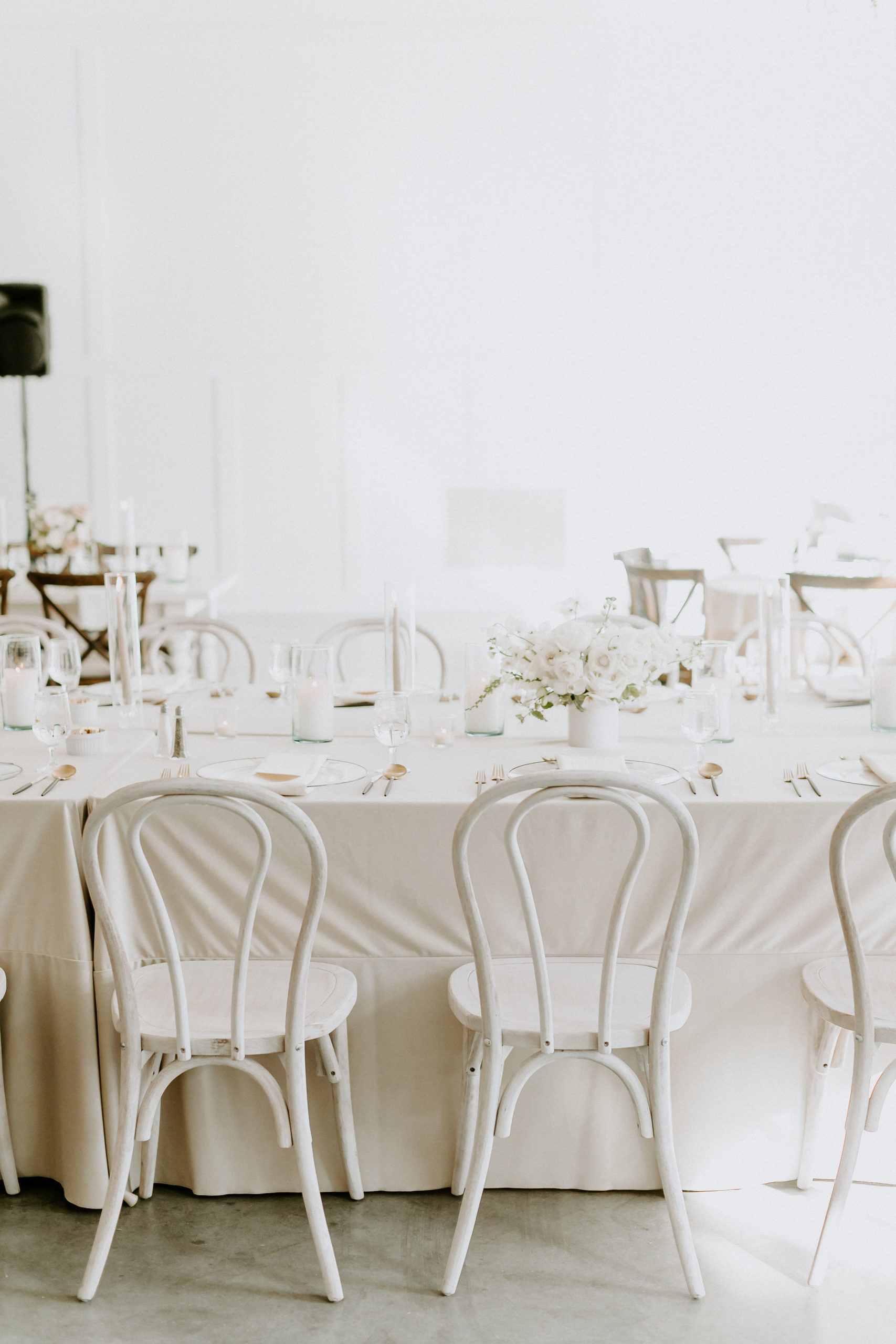 Chic white wedding tablescape