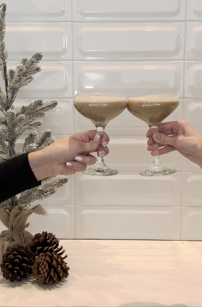 The Eggnog Espresso Martini is a seasonal twist on this specialty cocktail