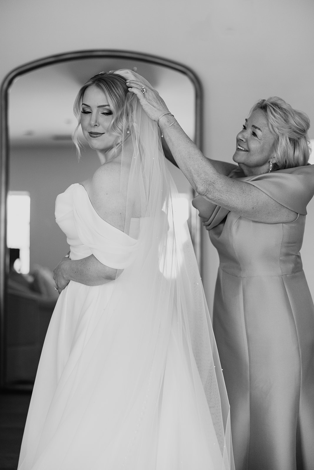 Bride getting ready in The Hutton House bridal suite